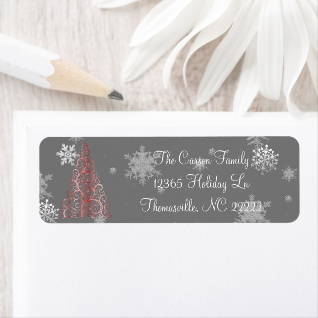 Red Christmas Tree and Snowflakes Label (Insitu)