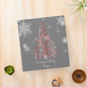 Red Christmas Tree and Snowflakes Recipe Binder