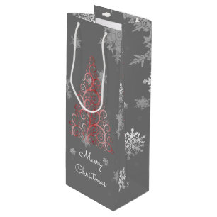Red Christmas Tree and Snowflakes Wine Gift Bag