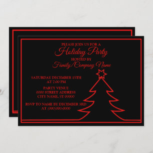 Red Christmas Tree Black Holidays Party Invitation