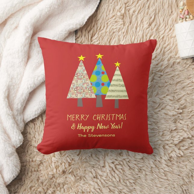 Red Christmas Tree Custom Holiday Throw Pillow (Blanket)
