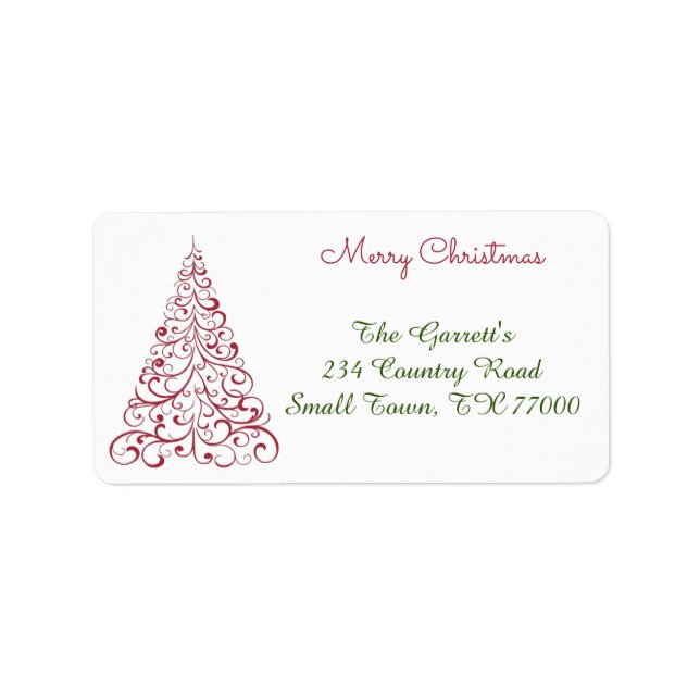 Red Christmas Tree Fancy Personalized Address Label (Front)