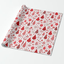 Red Christmas tree gift wrapping papers