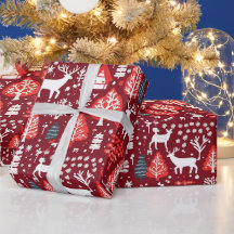 Red Christmas tree gift wrapping papers