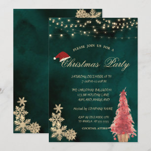 Red Christmas Tree,Gold Snowflakes Christmas Party Invitation