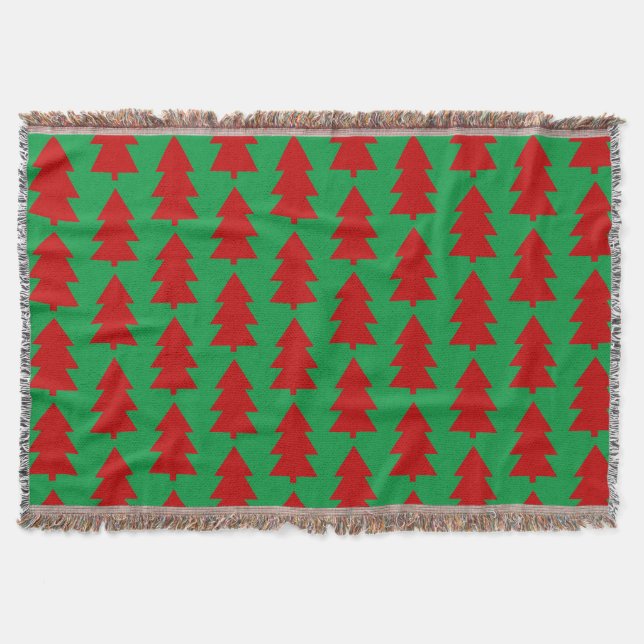Red Christmas Tree Green Throw Blanket (Front)
