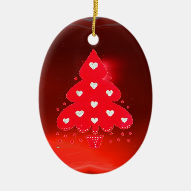 RED CHRISTMAS TREE HOLIDAY PARTY red Ceramic Ornament (Front)