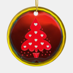 RED CHRISTMAS TREE HOLIDAY PARTY red Ceramic Ornament