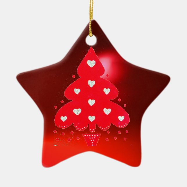 RED CHRISTMAS TREE HOLIDAY PARTY red Ceramic Ornament (Front)
