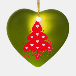 RED CHRISTMAS TREE HOLIDAY PARTY yellow Ceramic Ornament