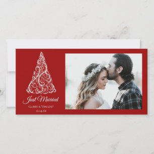 Red Christmas Tree Just Married Red Holiday Card