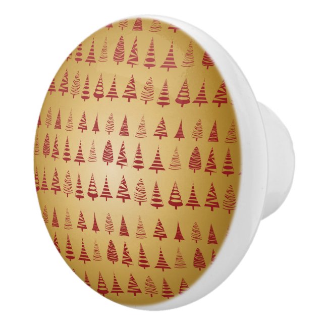 Red Christmas tree modern on Gold Ceramic Knob (Right)