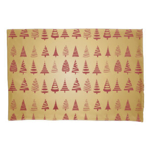 Red Christmas tree modern on Gold Pillowcase