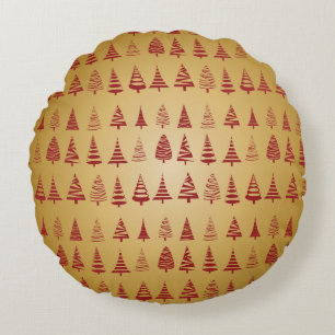 Red Christmas tree modern on Gold Round Pillow