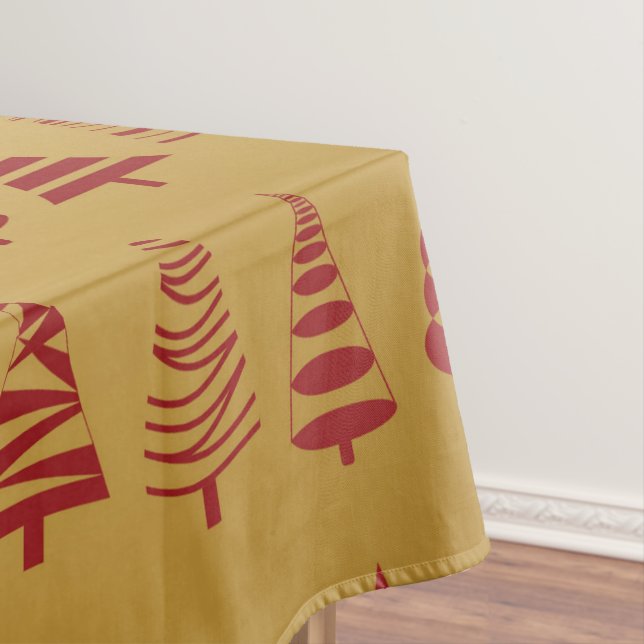 Red Christmas tree modern on Gold Tablecloth (In Situ)