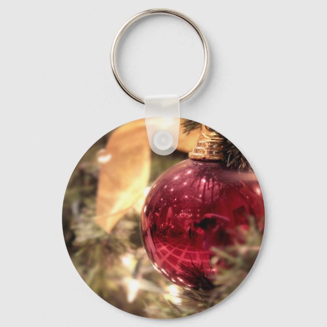 red christmas tree ornament festive keychain (Front)