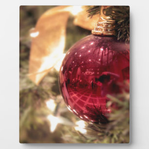 red christmas tree ornament festive shiny plaque