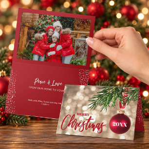 Red Christmas Tree Ornament Photo Card
