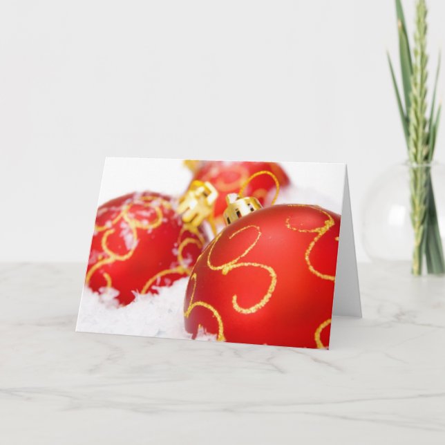Red Christmas Tree Ornaments Holiday Card (Front)