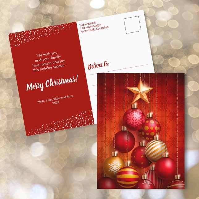 Red Christmas Tree Ornaments Holiday Postcard (Creator Uploaded)