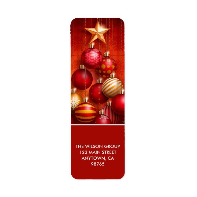 Red Christmas Tree Ornaments Return Address (Front)