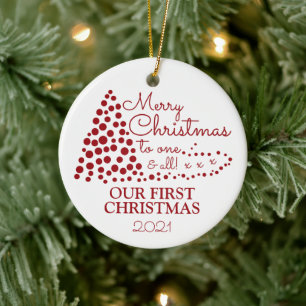 Red Christmas Tree, Our First Christmas Christmas Ceramic Ornament