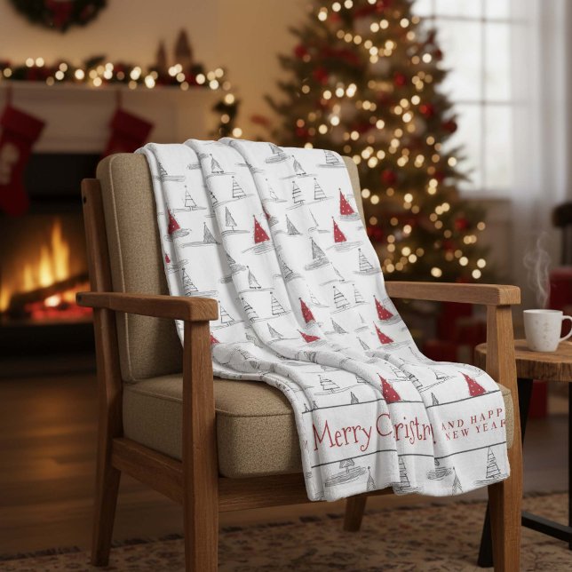 Red Christmas Tree Pattern#5 ID1009 Fleece Blanket (Creator Uploaded)