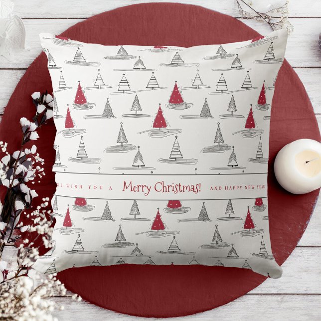 Red Christmas Tree Pattern#5 ID1009 Throw Pillow (Creator Uploaded)