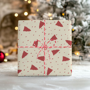 Red Christmas Tree Pattern   Minimal Hand-Drawn Wrapping Paper