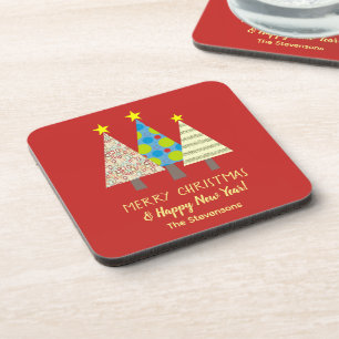 Red Christmas Tree Personalized Coaster