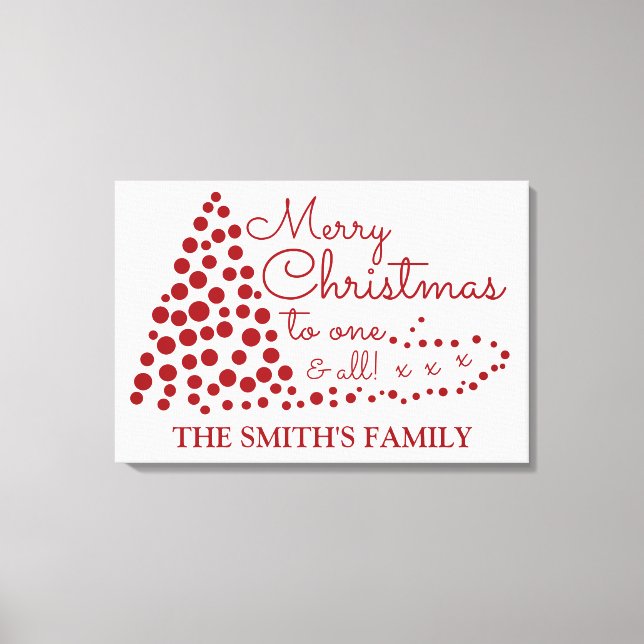 Red Christmas Tree, Personalized Family Name Canva Canvas Print (Front)