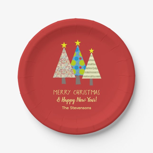Red Christmas Tree Personalized  Paper Plate (Front)