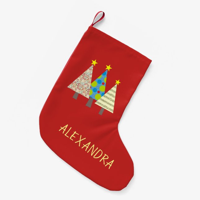 Red Christmas Tree Personalized Small Christmas Stocking (Front (Hanging))