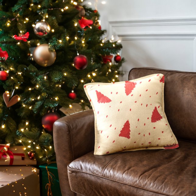 Red Christmas Tree playful pattern Throw Pillow (Creator Uploaded)