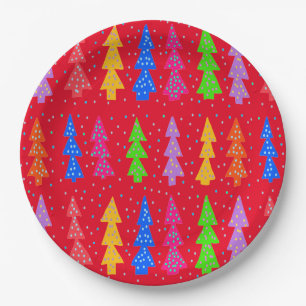 Red Christmas Tree Pop Art Paper Plate