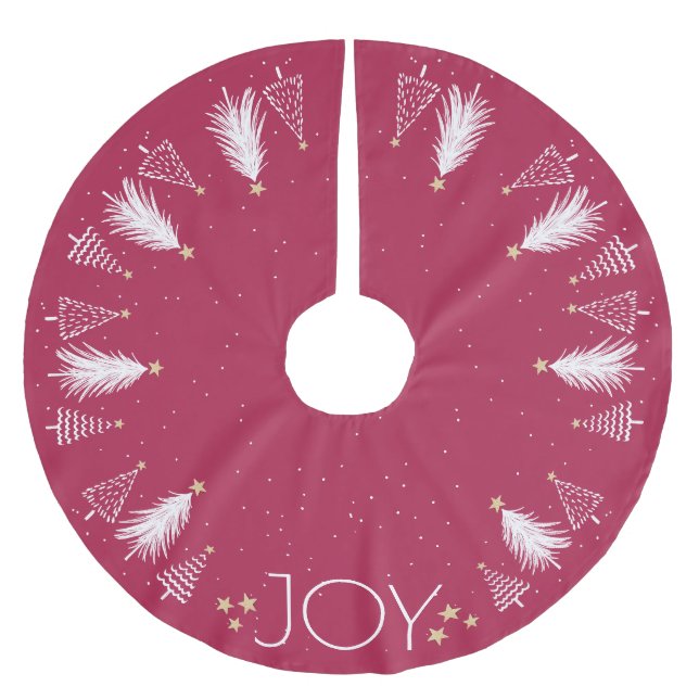 Red Christmas Tree Skirt Gold Stars (Front)