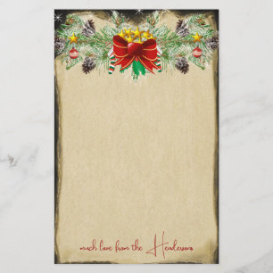 Red Christmas Tree Stars Gold Lights Garland Stationery
