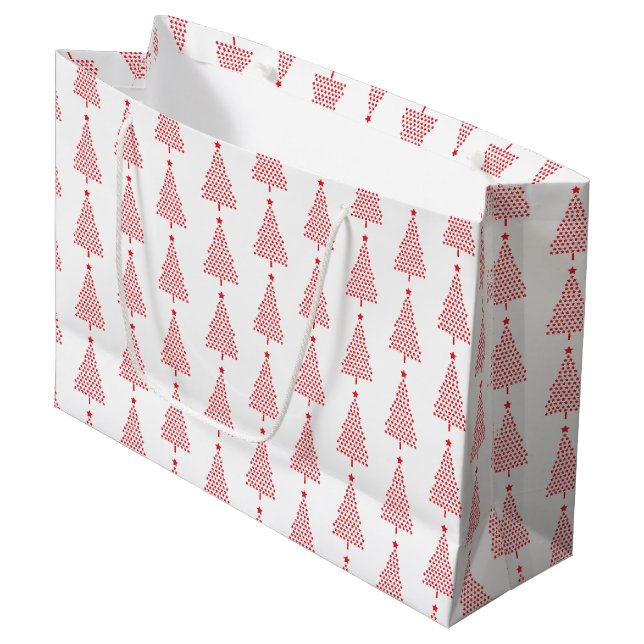 Red Christmas Tree Stars Pattern On White Large Gift Bag (Front Angled)