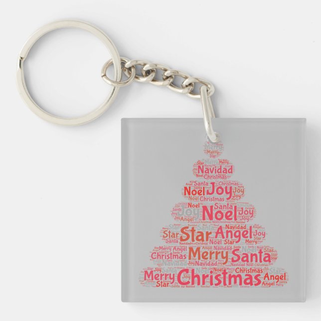 Red Christmas Tree Typography Keychain (Front)