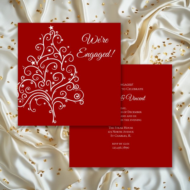 Red Christmas Tree Winter Engagement Party Invitation (Creator Uploaded)