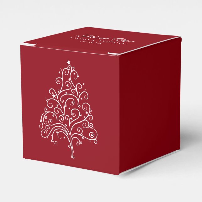 Red Christmas Tree Winter Wedding Favor Box (Front Side)