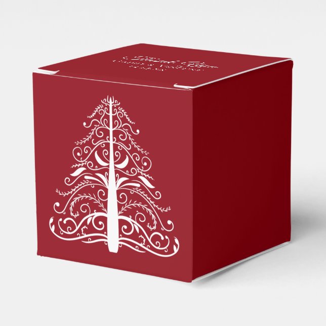 Red Christmas Tree Winter Wedding Favor Box (Front Side)