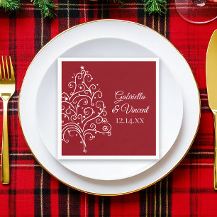 Red Christmas Tree Winter Wedding Napkin