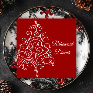 Red Christmas Tree Winter Wedding Rehearsal Dinner Invitation