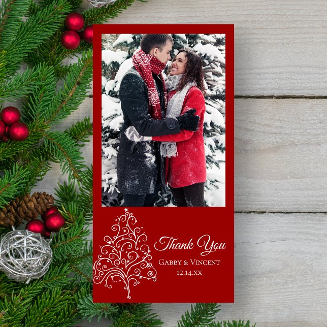 Red Christmas Tree Winter Wedding Thank You Card (Creator Uploaded)