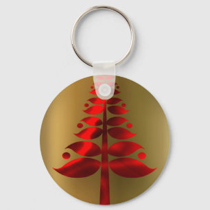 Red Christmas Trees on Gold Keychain