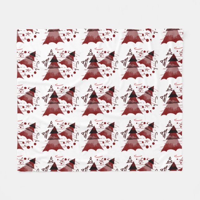 Red Christmas Trees Pattern Fleece Blanket (Front (Horizontal))