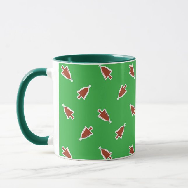 Red Christmas trees pattern green Mug (Left)