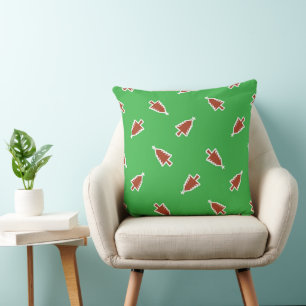 Red Christmas trees pattern green Throw Pillow