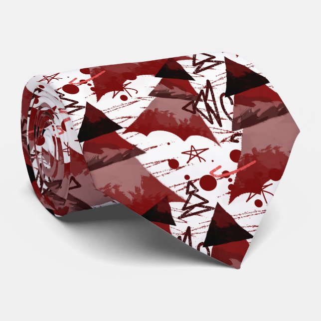 Red Christmas Trees Pattern Tie (Rolled)